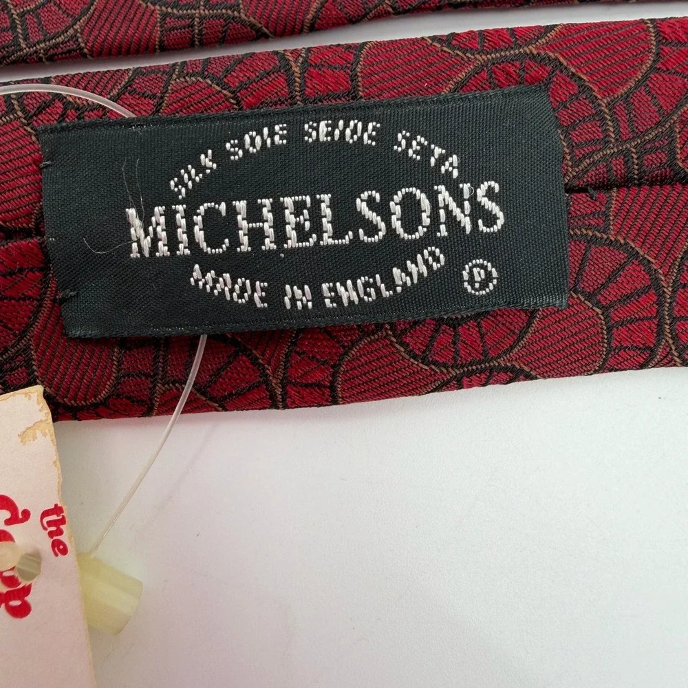 Vtg 80s Michelsons Harvard Coop Tie Mens Red Silk England Geometric Necktie